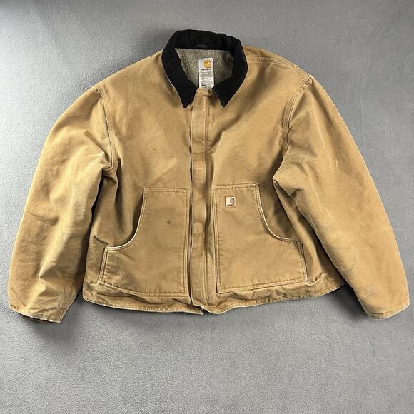 Vintage Carhartt Jacket Mens 2XL Beige Sherpa Lined Canvas Workwear J164 CML - Picture 1 of 11